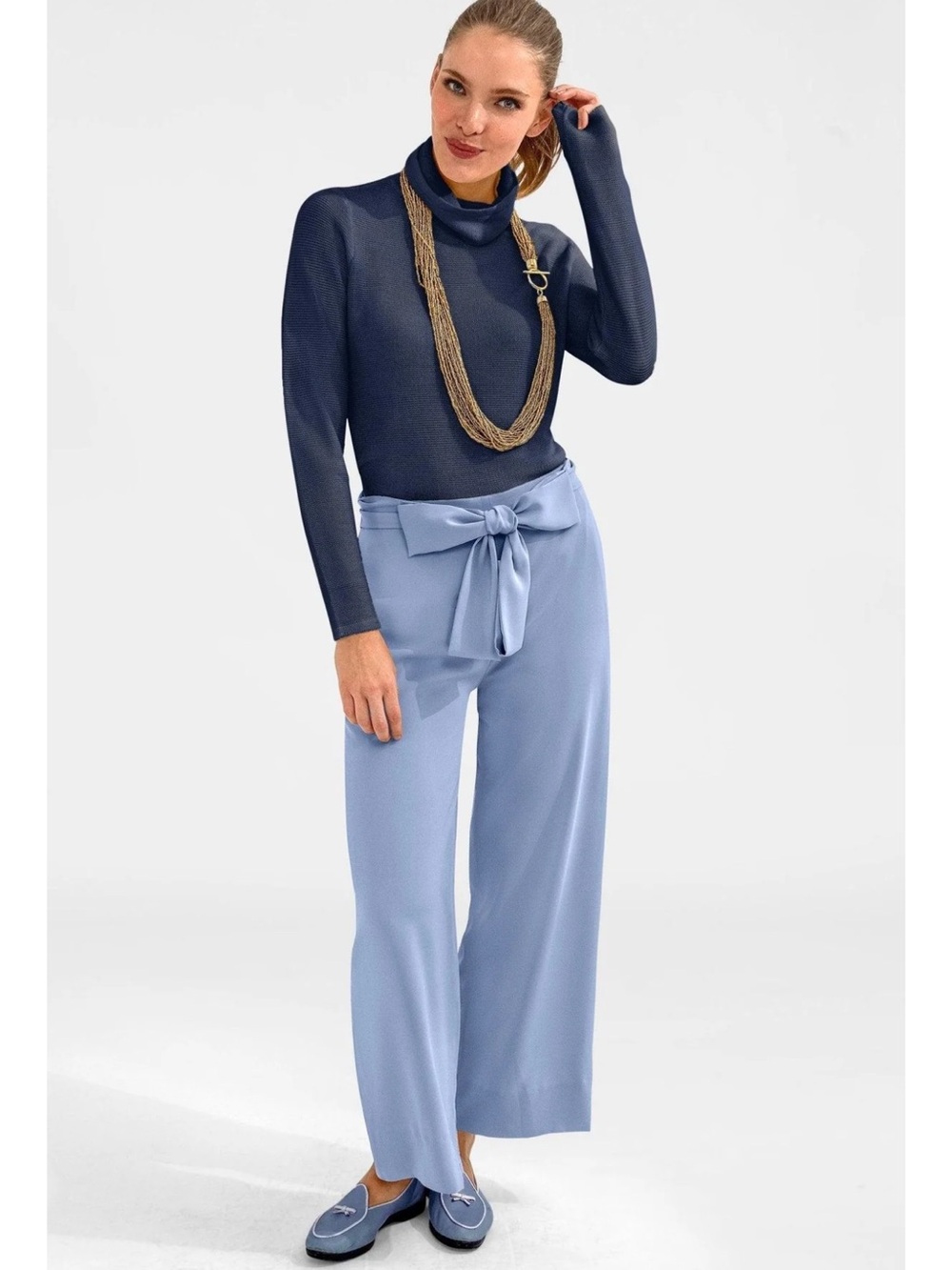 Gretchen Scott | Mix Master Blue Satin Pull on Pant Removeable Belt Size XL NWT